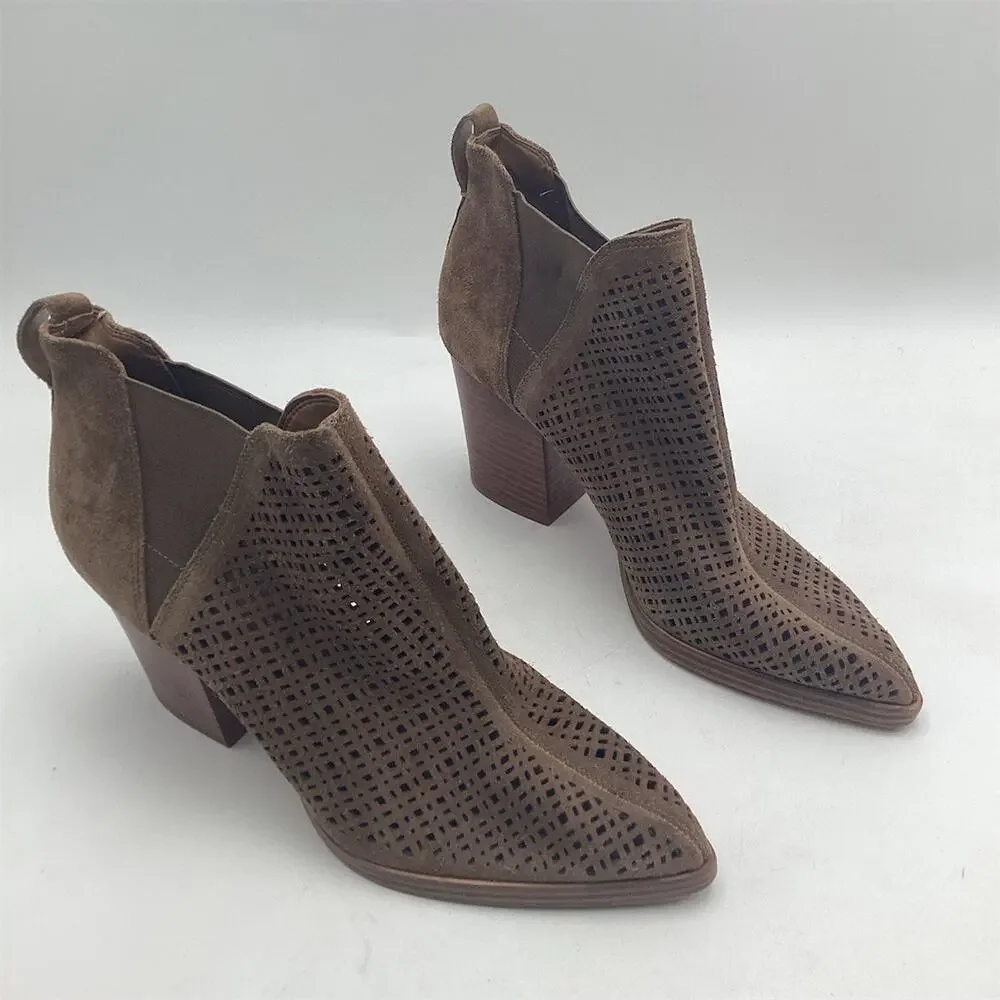 Marc Fisher LTD Booties Womens 9.5M Brown Perforated Pointed‎ Toe Block
